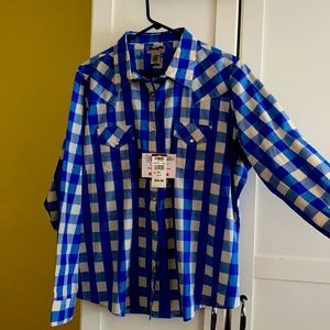 Blue & Lt Grey Buffalo Plaid Snap Button Shirt